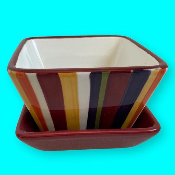 Pampered Chef Striped Condiment Dip Bowl & Cranberry Under Plate Simple Addition - Picture 3 of 9